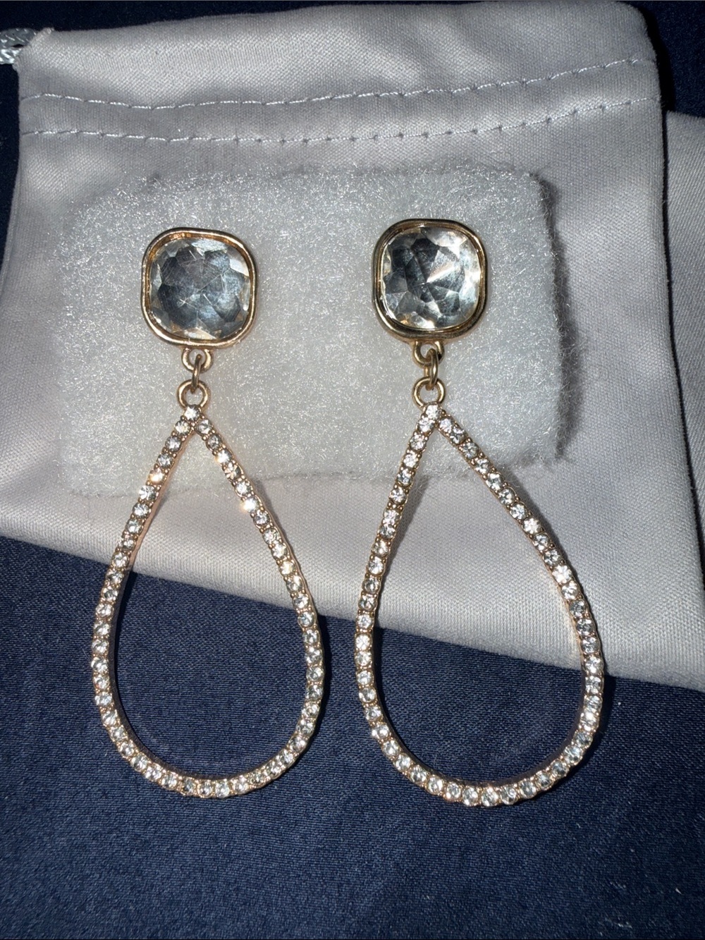 Francesca's Collections Rose Gold Teardrop Dangle Earrings with Clear Stones